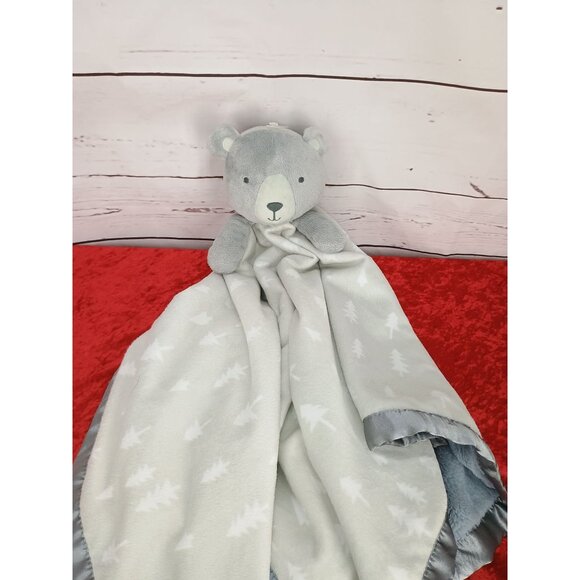 Cloud Island Large Bear Baby Lovey Security Blanket Gray Tree Print 30x30 - Picture 1 of 7